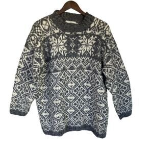 Rosanna Hand Knitted Wool Gray and Off White Crewneck Sweater - Large Oversized